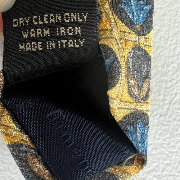 Ermenegildo Zegna Men's 100% Silk Yellow with Floral/ Geometric Pattern Tie - Picture 10 of 10